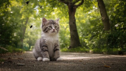 A feline roaming the urban sidewalk