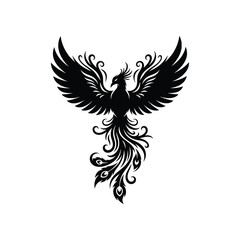 Ornate Phoenix Bird Rising Vector Illustration