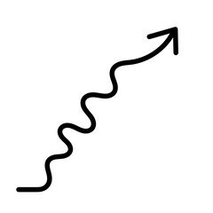 Black wavy upward arrow symbol with curved line design, progress and growth concept