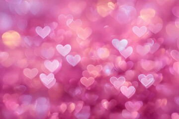 Soft romantic background with translucent hearts on a vibrant pink backdrop, varying sizes create depth and warmth, evoking feelings of love and tenderness for sentimental projects