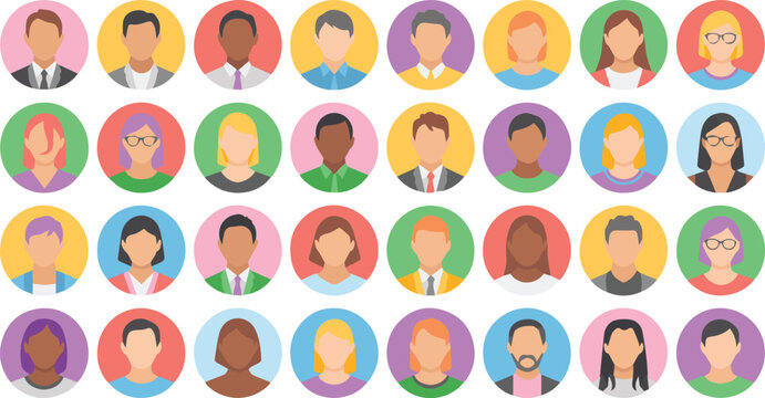 Vector art of diverse group of people avatars in colorful circles