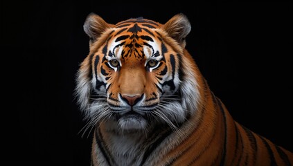 Fototapeta premium Stunning close-up of a tiger against a dark backdrop