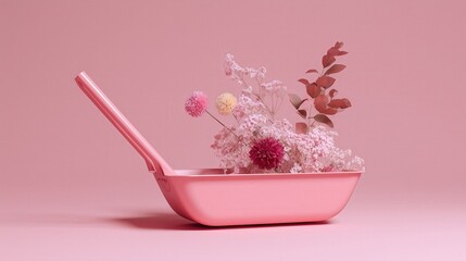 Aesthetic Vibrant Pink Kitchenware Complimented by a Charming Floral Arrangement
