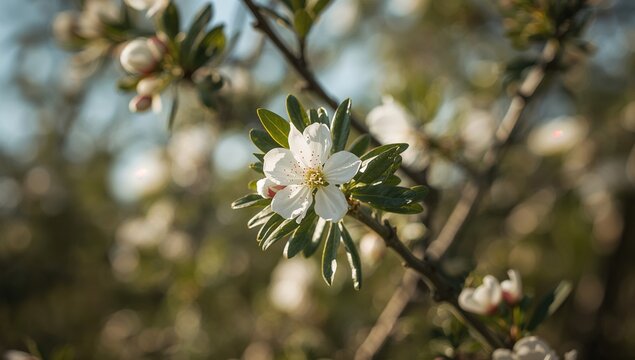 Lovely white blossoms of the Acacia tree during springtime, with selective focus