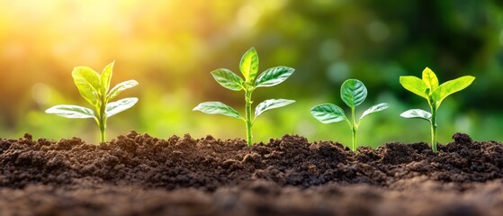 Young plants growing in soil nature growth and renewal