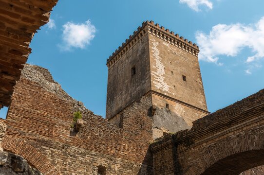 Section of an Ancient Structure Featuring a Rectangular Tower