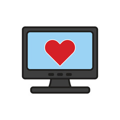 Express your love online with this computer screen featuring a big red heart, perfect for dating apps and social media marketing promotions this Valentine's