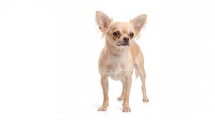 Adorable small dog posing against a white backdrop