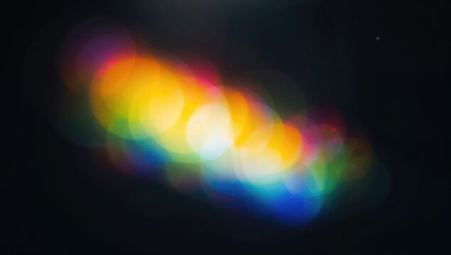 Colorful rainbow crystal light streaks blurred on dark backdrop. Soft focus multicolored retro lens flare bokeh analog photo filter effect. Luminous vintage prism overlay - Powered by Adobe