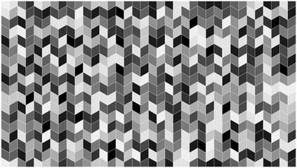 Seamless pattern of black and white geometric shapes with diagonal angles and varying tones on a transparent background. Suitable for modern backgrounds, textures, and abstract design projects.
