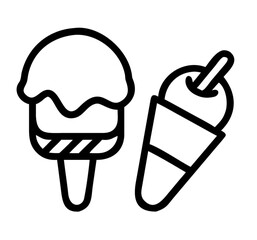 Simple line art illustration of two ice cream cones isolated on white background, perfect for designs related to desserts, sweets, and summer treats