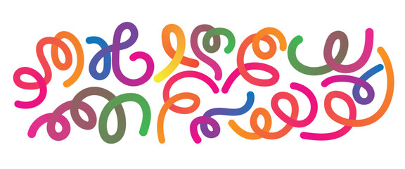 Vibrant and playful abstract swirls and curls in a rainbow of bright energetic colors