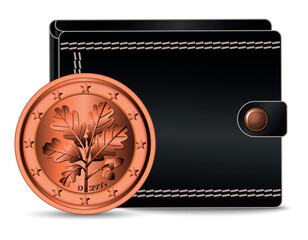 Eurocoin 1 cent Germany. A eurocoin Germany in 1 cent next to the wallet.