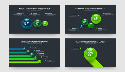 Financial Showcase 3 4 5 1 Step Chart Presentation Layout Collection. Company Insight Three Four Five One Option Infographic Slideshow Design Vector Illustration Set.