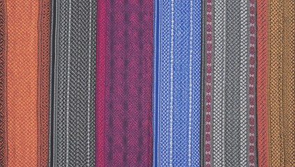 Handwoven silk textile featuring traditional patterns in various colors including blue, red, black, orange, pink, and white.