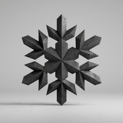 Minimalist 3D Dark Steel Snowflake Symbol on Gray Background