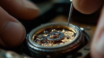 Close-up of watch repair with intricate mechanics