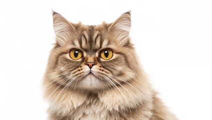 Obraz premium Amused yet annoyed well-kept feline with large golden eyes in close-up against a white backdrop