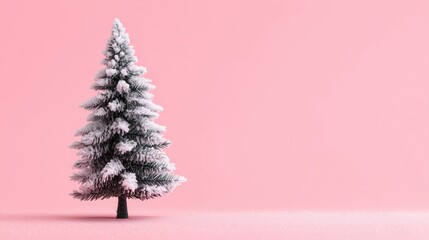 A Beautiful Frosted Christmas Tree Set Against a Soft Pink Background Perfect for Festivities