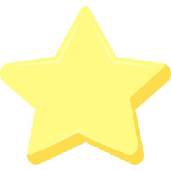 Single Yellow Five Pointed Star Symbol with Subtle Shading and Highlight on a Transparent Background