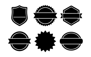 Black silhouette badge designs with ribbon elements for branding and labels