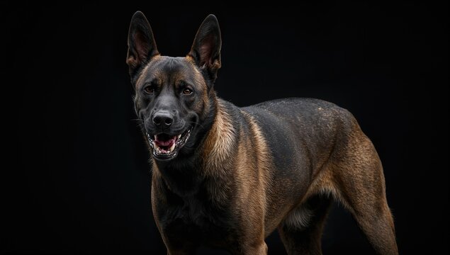 Male Belgian Malinois with an aggressive demeanor