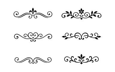 Elegant floral and swirl ornaments: decorative black line designs for invitations and projects