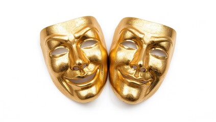 Golden Film Masks on a White Backdrop