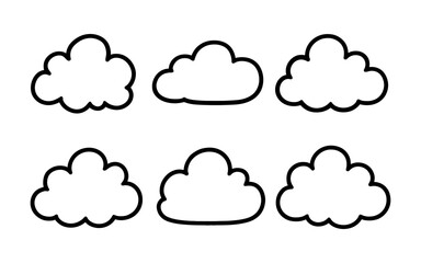 Obraz premium Minimal cloud icon set with simple black outlines for digital designs