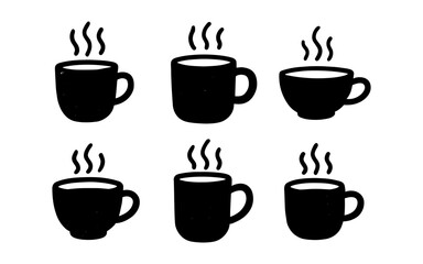 Obraz premium Minimalist black coffee cup icons with steam in rustic style