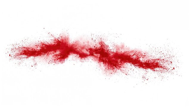Red powder burst captured in motion against a white backdrop. Abstract red dust cloud composition. Explosion of particles for screen saver or wallpaper.