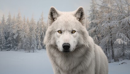 Obraz premium Close-up of a wild white wolf in its natural habitat