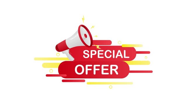 Red megaphone announcing special offer on white and green screen background