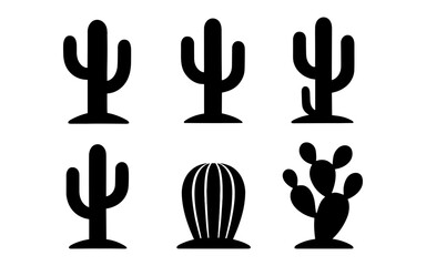 Minimalist cactus icon set in black silhouette style