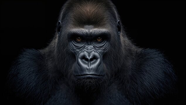 Black-themed portrait of a female gorilla