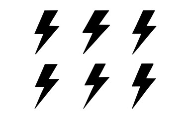Collection of black lightning bolts in silhouette style
