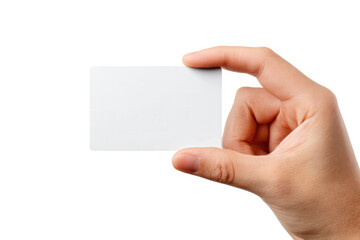 Obraz premium A hand holding a white card with no writing on it. The card is rectangular in shape and he is blank