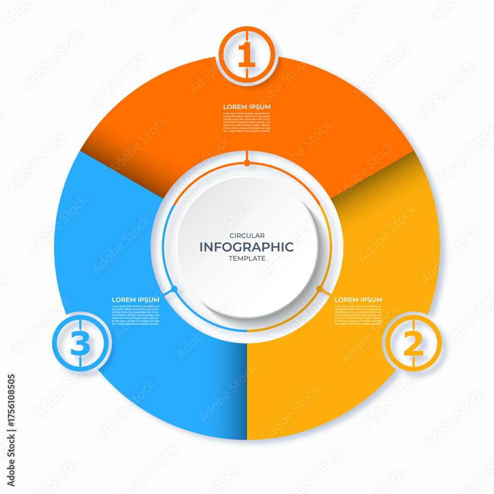 Wall mural infographic circular diagram with 3 steps. round chart with 3 options. vector template divided into 
