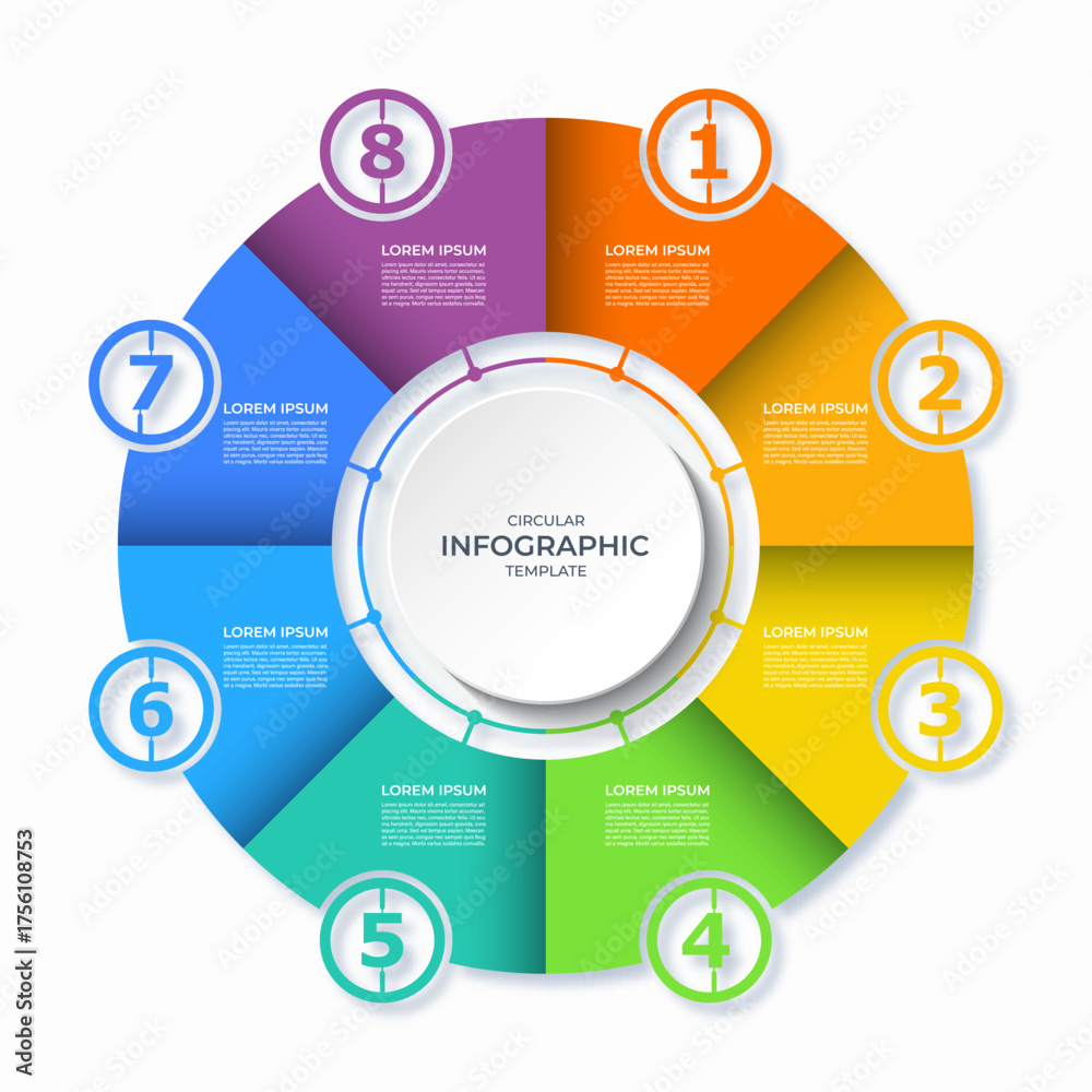 Wall mural infographic circular diagram with 8 steps. round chart with 8 options. vector template divided into 