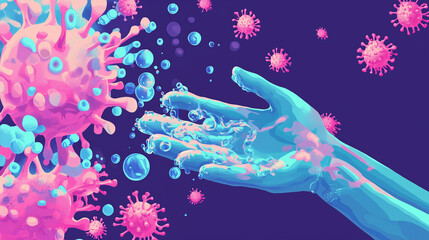 An illustration depicting washing away germs. Global Handwashing Day.