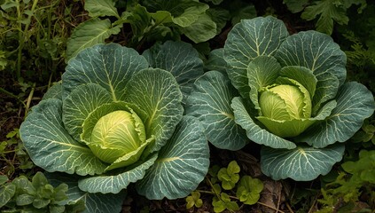 Fototapeta premium Forest-grown cabbage crops