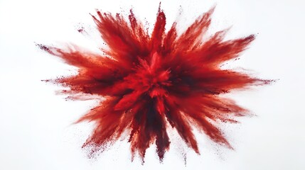 reaction. Dramatic red powder explosion against white, captured with dynamic motion blur. event key visuals, club posters, designed for fitness apps and gym onboarding, drives event promotion.