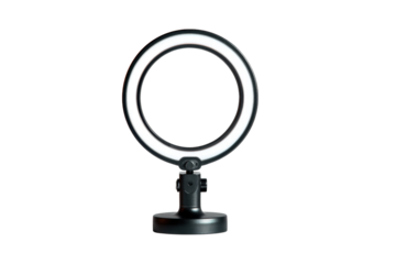 A mini ring light. The lighted ring is black and white and has a white circle in the middle