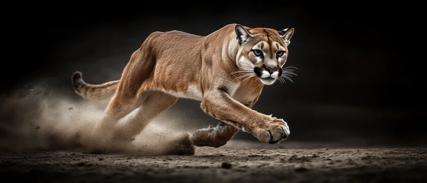 Powerful cougar in motion wildlife action photography