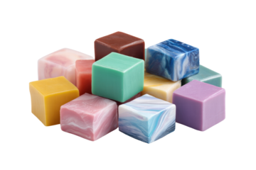 A stack of colorful cubes with different colors and patterns. Concept of creativity and playfulness, as the various colors and shapes of the cubes create a visually interesting and dynamic scene