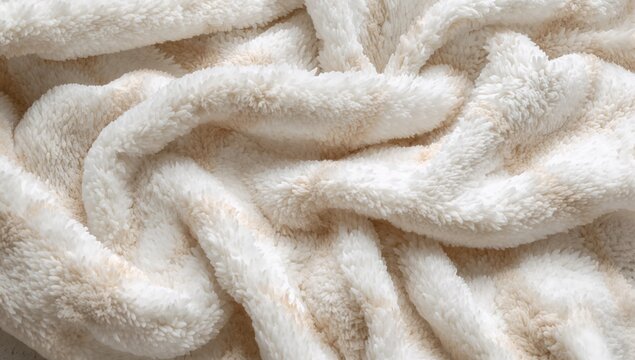 A plush white fabric blanket with a fluffy texture draped elegantly