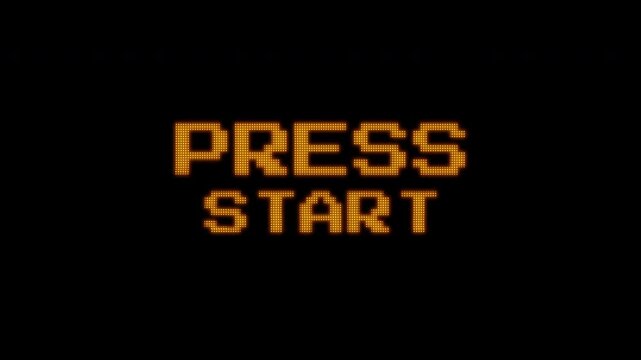 Press Start Glitch Text. A Dynamic Animated Title with Pixel Glow Effect for Gaming and Retro Themes