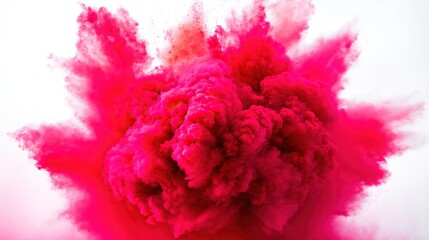 reaction. Dramatic red powder explosion against white, captured with dynamic motion blur. event key visuals, club posters, designed for fitness apps and gym onboarding, drives event promotion.