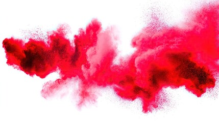 reaction. Dramatic red powder explosion against white, captured with dynamic motion blur. event key visuals, club posters, designed for fitness apps and gym onboarding, drives event promotion.