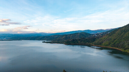 Panoramic Lake and Mountain Range Natural Scenery